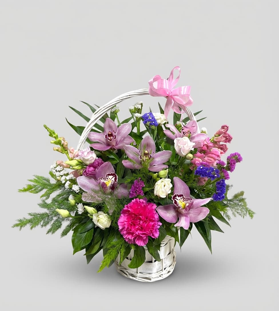 Слика на Кошница со 5 розеви орхидеи