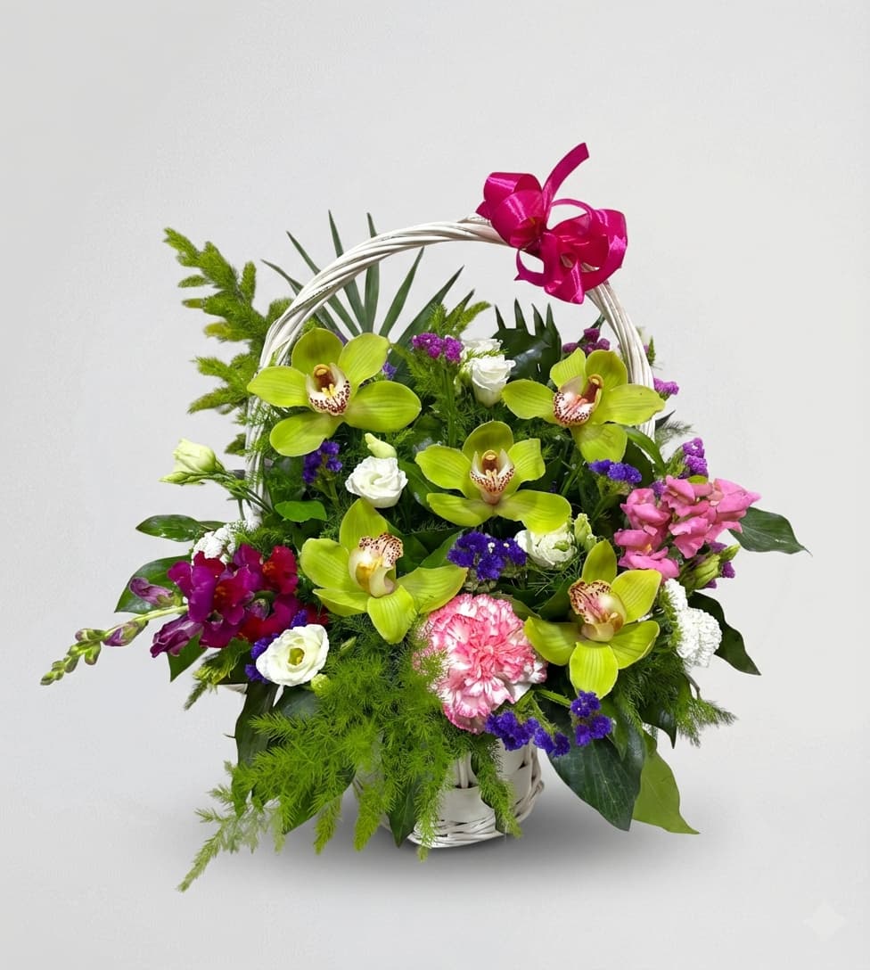 Слика на Кошница со 5 зелени орхидеи