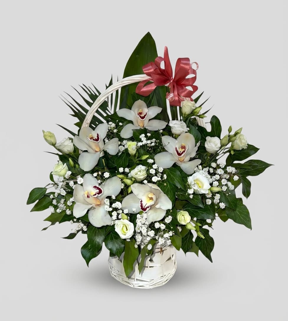 Слика на Кошница со 5 бели орхидеи