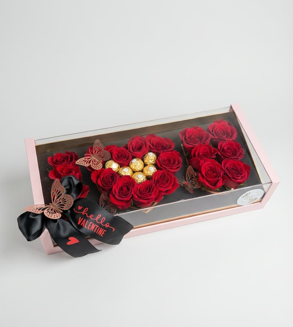 Слика на Ексклузивна кутија ТЕ САКАМ со рози и Ferrero