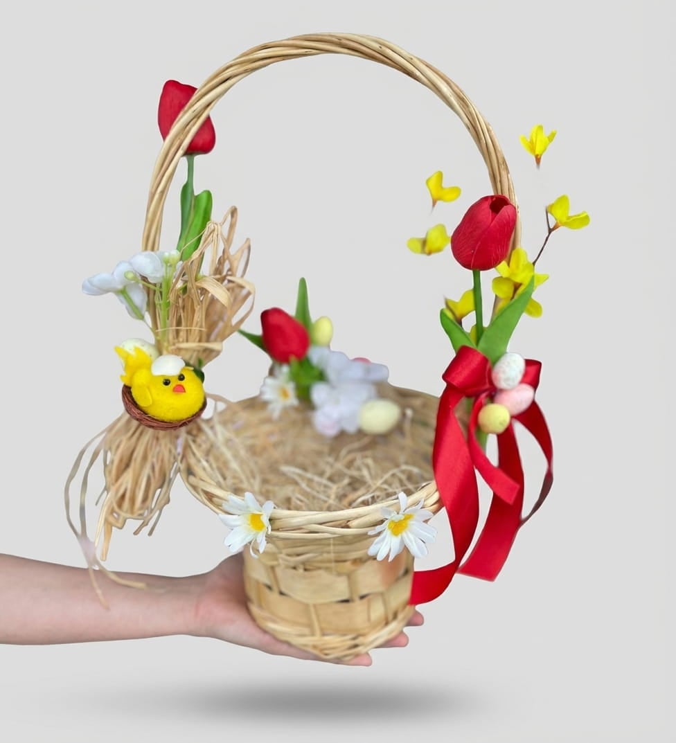 Easter Basket with Bunny and Spring Decorations — 1